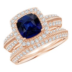 Angara natürlichen Saphir und Diamant Vintage-Stil Braut-Set in 14K massivem Gold