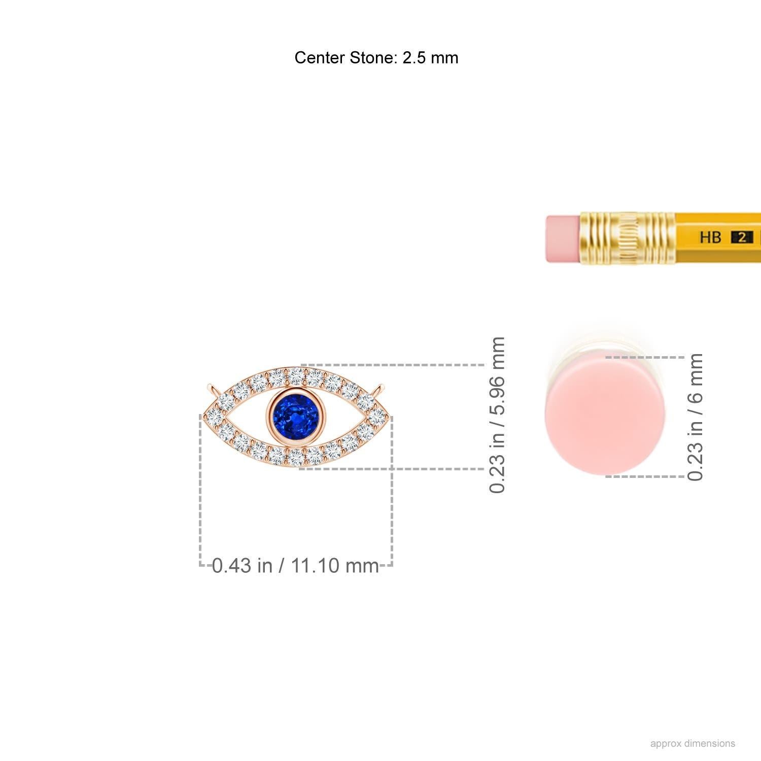Modern Natural Sapphire Evil Eye Pendant with Diamond in 14K Rose Gold 2.5mm For Sale