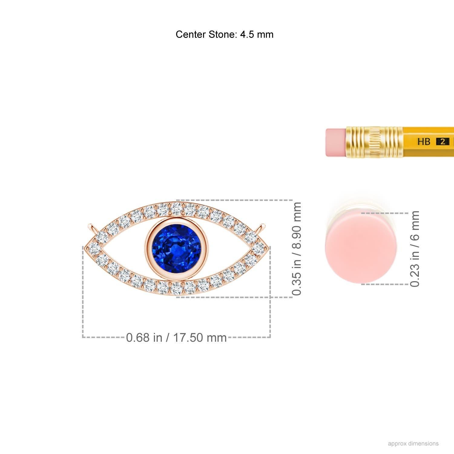 Modern Natural Sapphire Evil Eye Pendant with Diamond in 14K Rose Gold 4.5mm For Sale