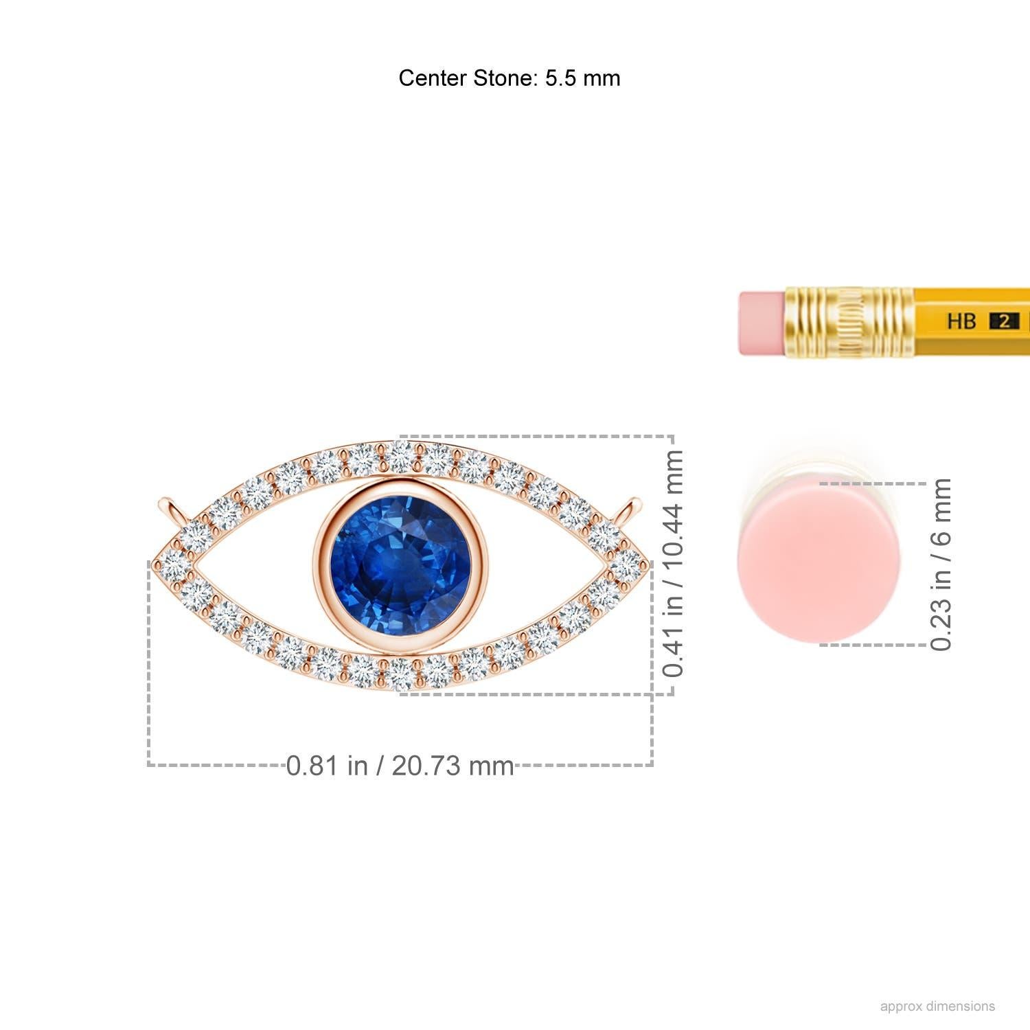 Modern Natural Sapphire Evil Eye Pendant with Diamond in 14K Rose Gold 5.5mm For Sale