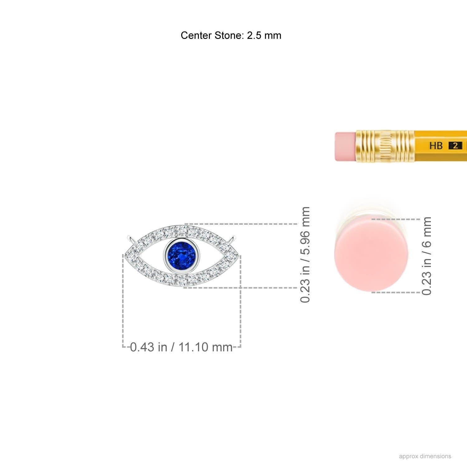 Moderne ANGARA Pendentif Evil Eye en or blanc 14 carats avec saphir naturel et diamants de 2,5 mm en vente
