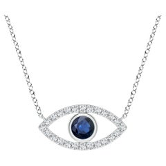 Natural Sapphire Evil Eye Pendant with Diamond in 14K White Gold 3.5mm