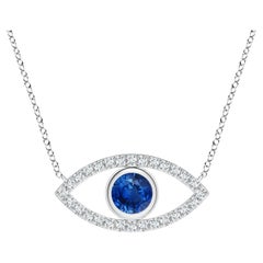 Natural Sapphire Evil Eye Pendant with Diamond in 14K White Gold 3.5mm