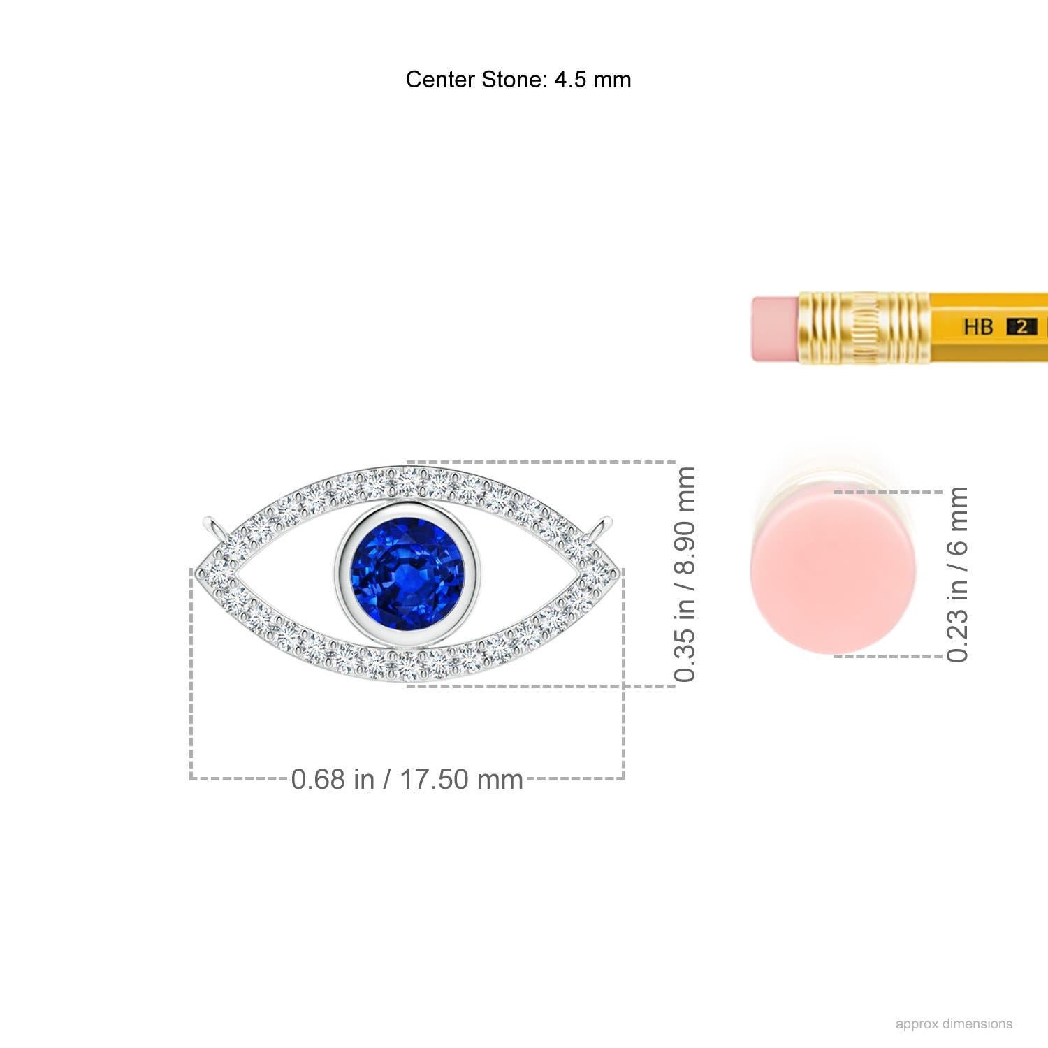 Modern Natural Sapphire Evil Eye Pendant with Diamond in 14K White Gold 4.5mm For Sale
