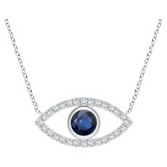 Natural Sapphire Evil Eye Pendant with Diamond in 14K White Gold 4.5mm