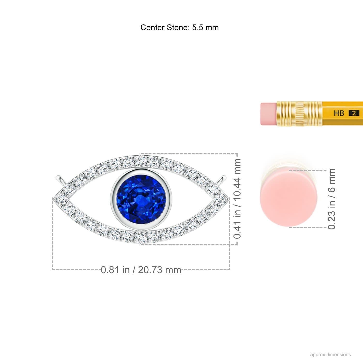 Moderne ANGARA Pendentif Evil Eye en or blanc 14 carats avec saphir naturel et diamants de 5,5 mm en vente