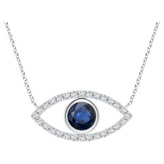 Natural Sapphire Evil Eye Pendant with Diamond in 14K White Gold 5.5mm
