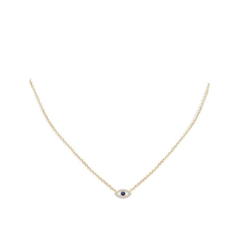 Natural Sapphire Evil Eye Pendant with Diamond in 14K Yellow Gold 2.5mm In New Condition For Sale In Los Angeles, CA
