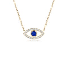 Natural Sapphire Evil Eye Pendant with Diamond in 14K Yellow Gold 2.5mm