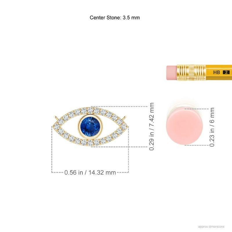 Modern Natural Sapphire Evil Eye Pendant with Diamond in 14K Yellow Gold 3.5mm For Sale