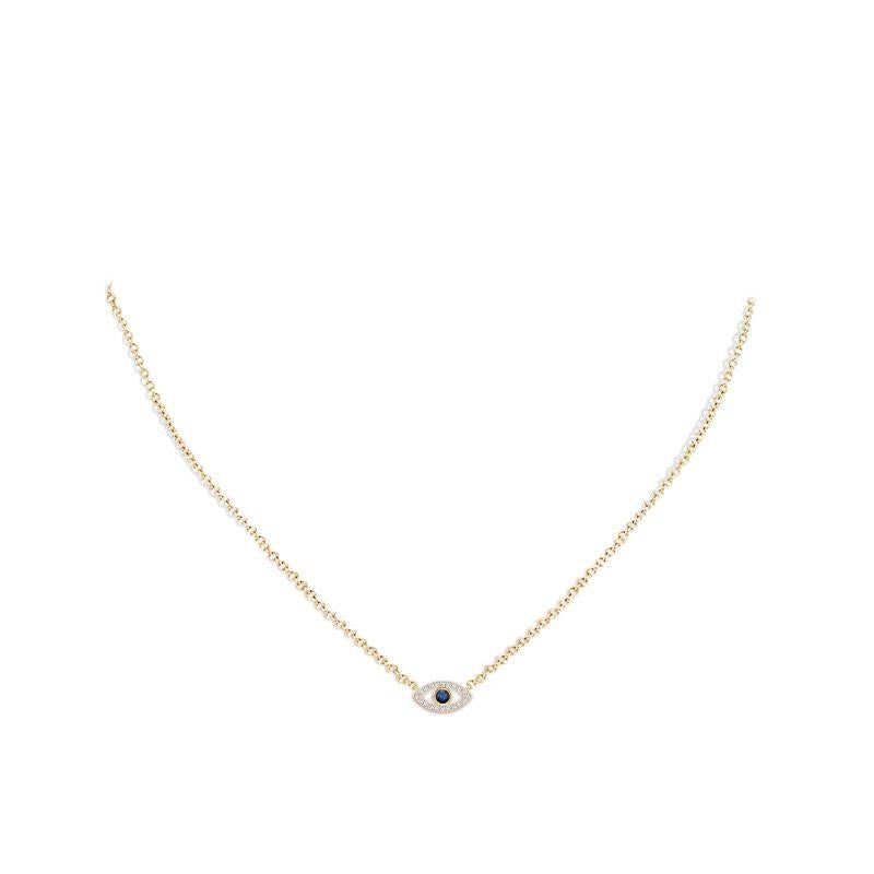 Pendentif Evil Eye en or jaune 14 carats avec saphir naturel et diamant de 3,5 mm Neuf - En vente à Los Angeles, CA