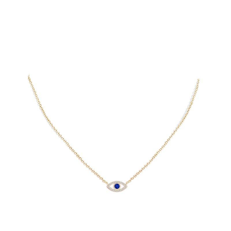 Natural Sapphire Evil Eye Pendant with Diamond in 14K Yellow Gold 3.5mm In New Condition For Sale In Los Angeles, CA