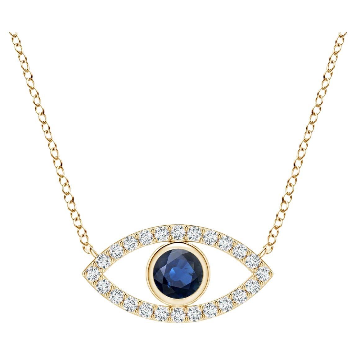 Natural Sapphire Evil Eye Pendant with Diamond in 14K Yellow Gold 3.5mm For Sale