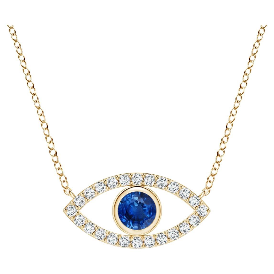 Natural Sapphire Evil Eye Pendant with Diamond in 14K Yellow Gold 3.5mm