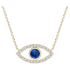 Natural Sapphire Evil Eye Pendant with Diamond in 14K Yellow Gold 3.5mm