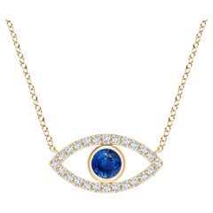 Pendentif Evil Eye en or jaune 14 carats avec saphir naturel et diamant de 3,5 mm