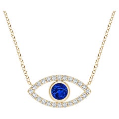 Natural Sapphire Evil Eye Pendant with Diamond in 14K Yellow Gold 3.5mm