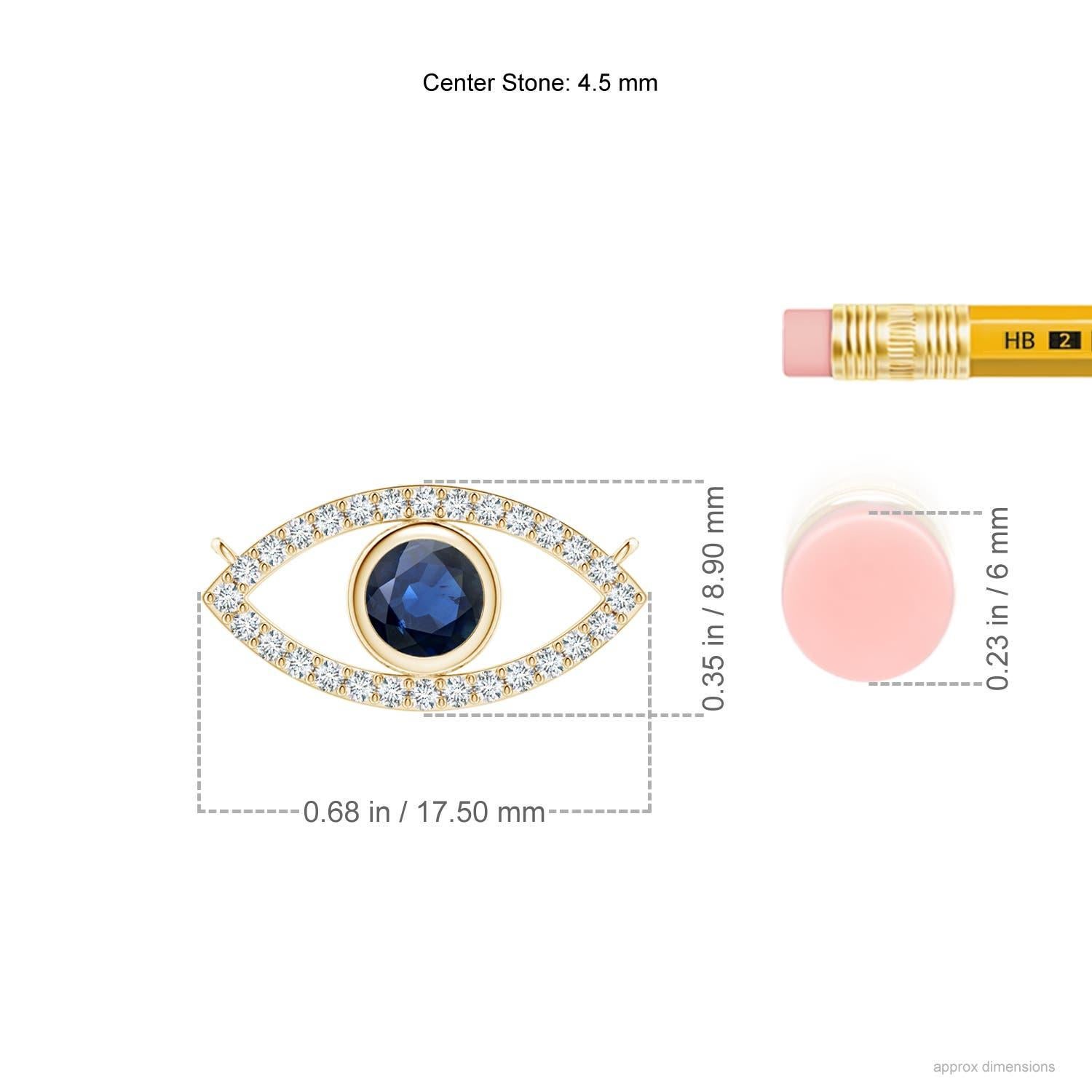 Modern Natural Sapphire Evil Eye Pendant with Diamond in 14K Yellow Gold 4.5mm For Sale