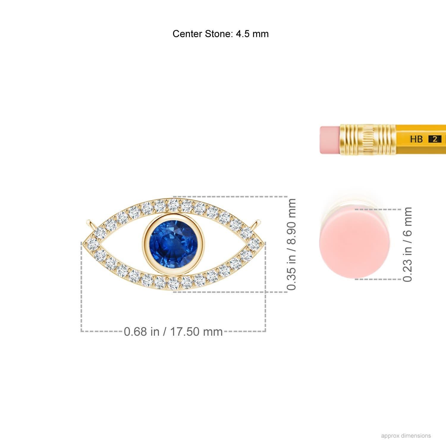 Natural Sapphire Evil Eye Pendant with Diamond in 14K Yellow Gold 4.5mm In New Condition For Sale In Los Angeles, CA