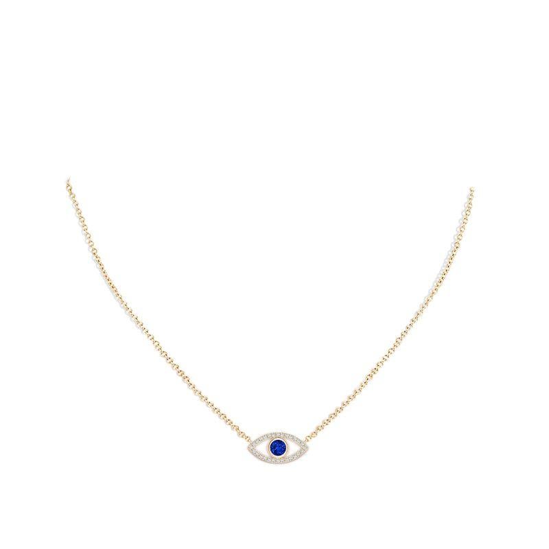 Ciondolo con zaffiro naturale e diamante in oro giallo 14K 4,5 mm In condizioni Nuovo in vendita a Los Angeles, CA
