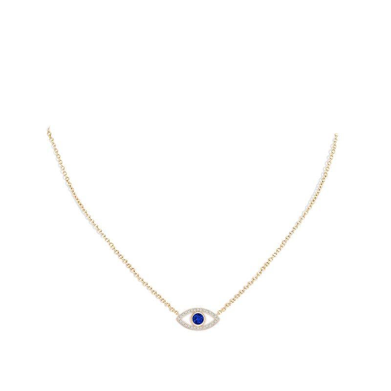 Natural Sapphire Evil Eye Pendant with Diamond in 14K Yellow Gold 4.5mm In New Condition For Sale In Los Angeles, CA