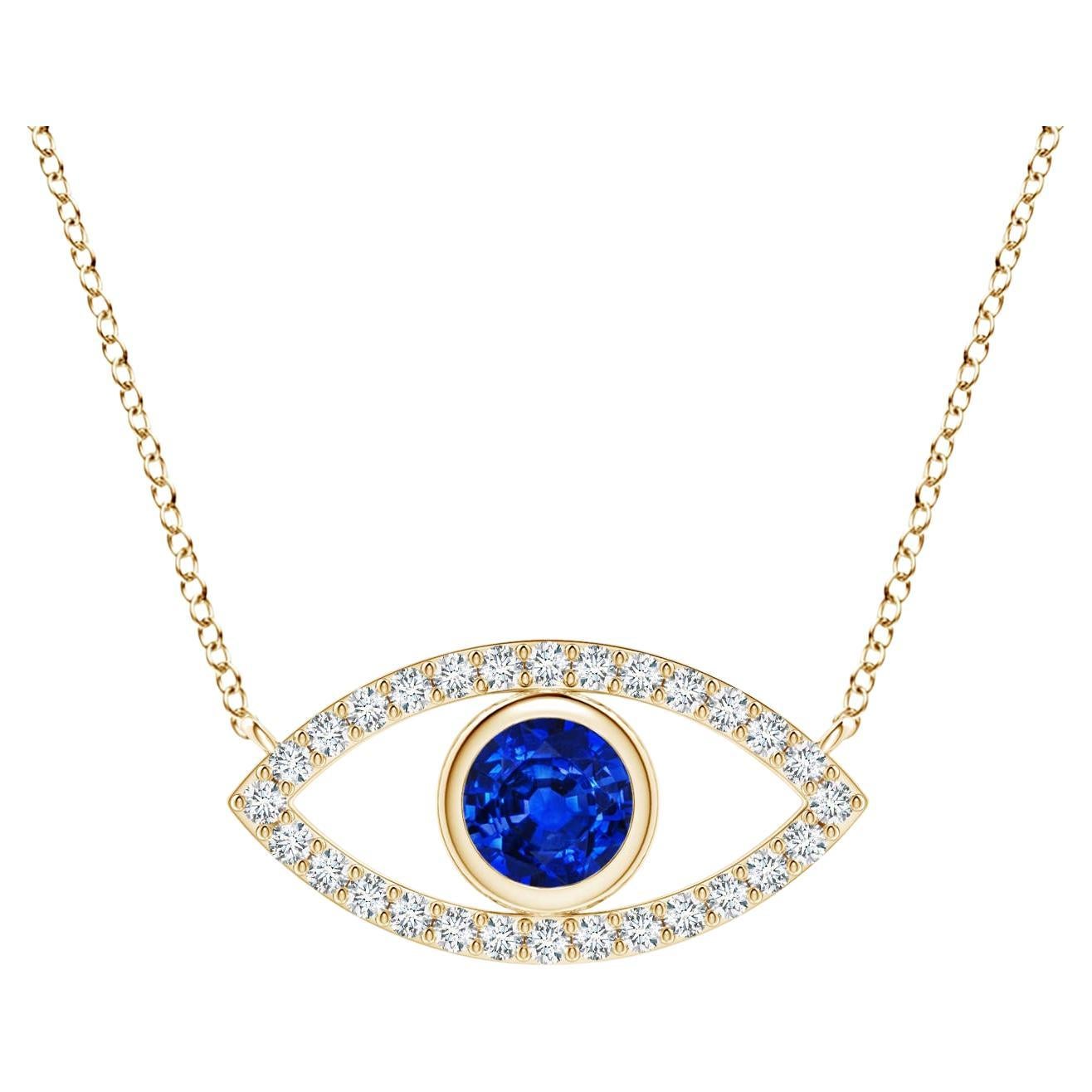 Natural Sapphire Evil Eye Pendant with Diamond in 14K Yellow Gold 4.5mm For Sale