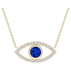 Natural Sapphire Evil Eye Pendant with Diamond in 14K Yellow Gold 4.5mm