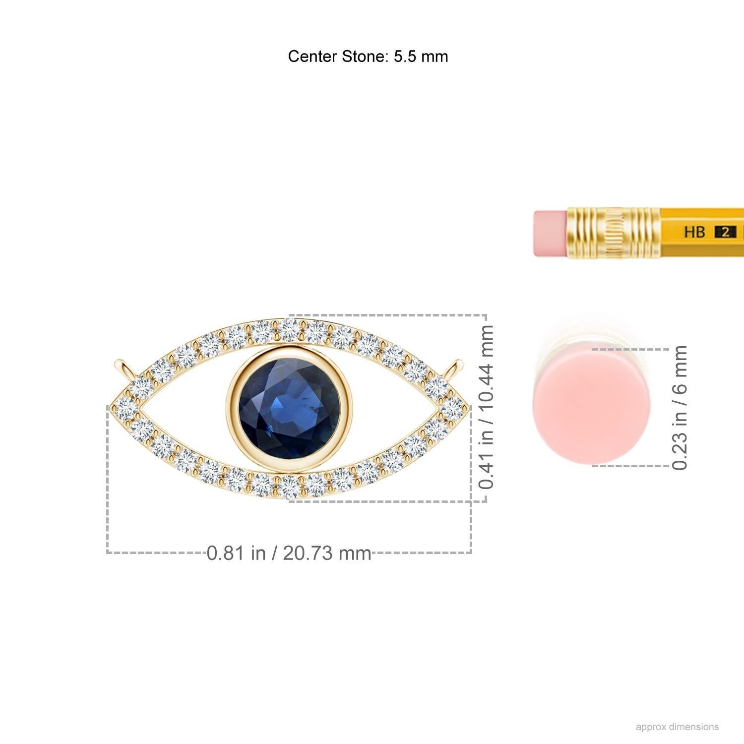Modern Natural Sapphire Evil Eye Pendant with Diamond in 14K Yellow Gold 5.5mm For Sale