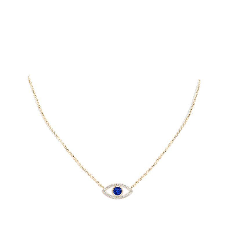 Natural Sapphire Evil Eye Pendant with Diamond in 14K Yellow Gold 5.5mm In New Condition For Sale In Los Angeles, CA