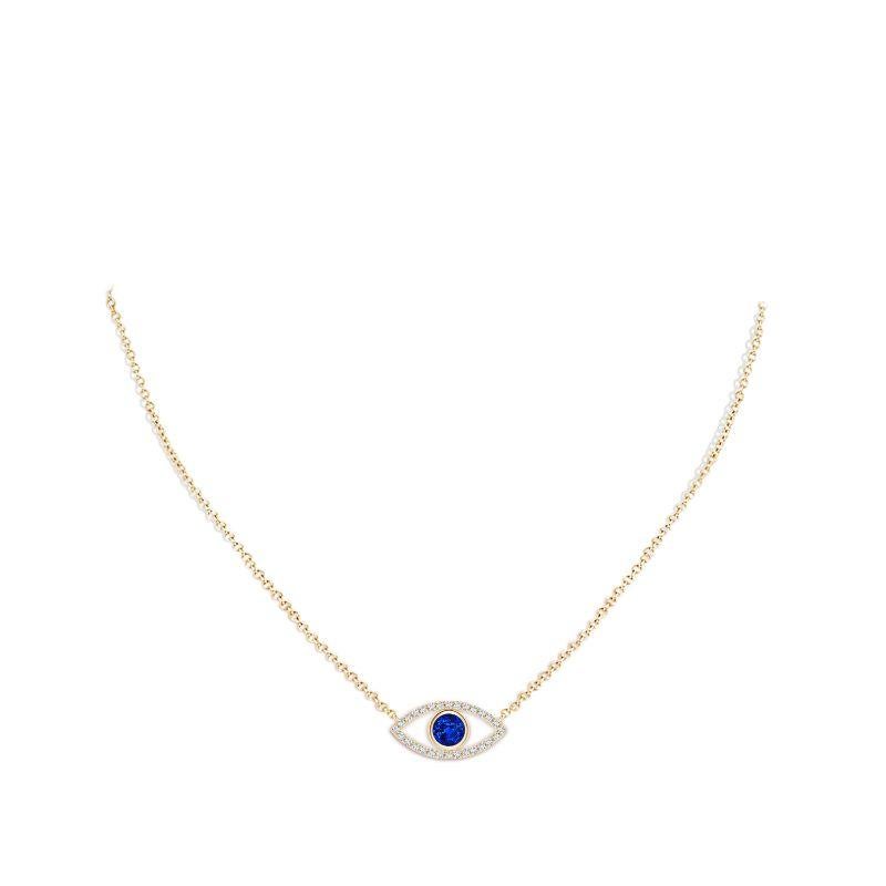 Pendentif Evil Eye en or jaune 14 carats avec saphir naturel et diamants de 5,5 mm Neuf - En vente à Los Angeles, CA