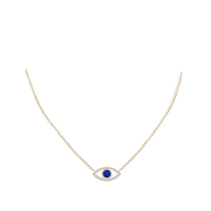 Natürlicher Saphir Evil Eye Anhänger mit Diamant in 14K Gelbgold 5,5 mm im Zustand „Neu“ im Angebot in Los Angeles, CA