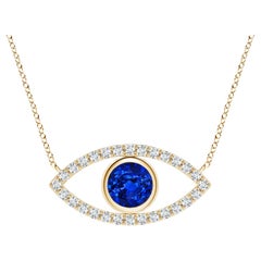 Natürlicher Saphir Evil Eye Anhänger mit Diamant in 14K Gelbgold 5,5 mm