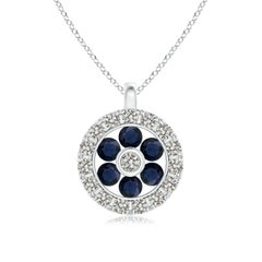 Pendentif fleur en saphir naturel Angara avec halo en diamant en or blanc 14K