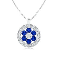 Pendentif fleur en saphir naturel Angara avec halo en diamant en or blanc 14K