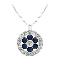 Pendentif fleur en saphir naturel Angara avec halo en diamant en or blanc 14K