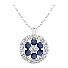 Pendentif fleur en saphir naturel Angara avec halo en diamant en or blanc 14K