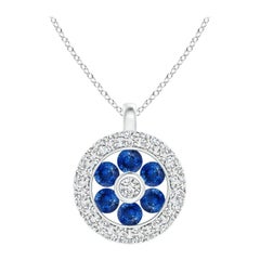 Pendentif fleur en saphir naturel Angara avec halo en diamant en or blanc 14K