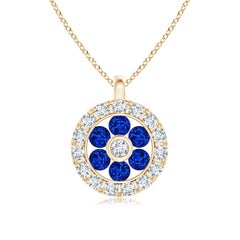 Pendentif fleur en saphir naturel Angara avec halo en diamant en or jaune 14K