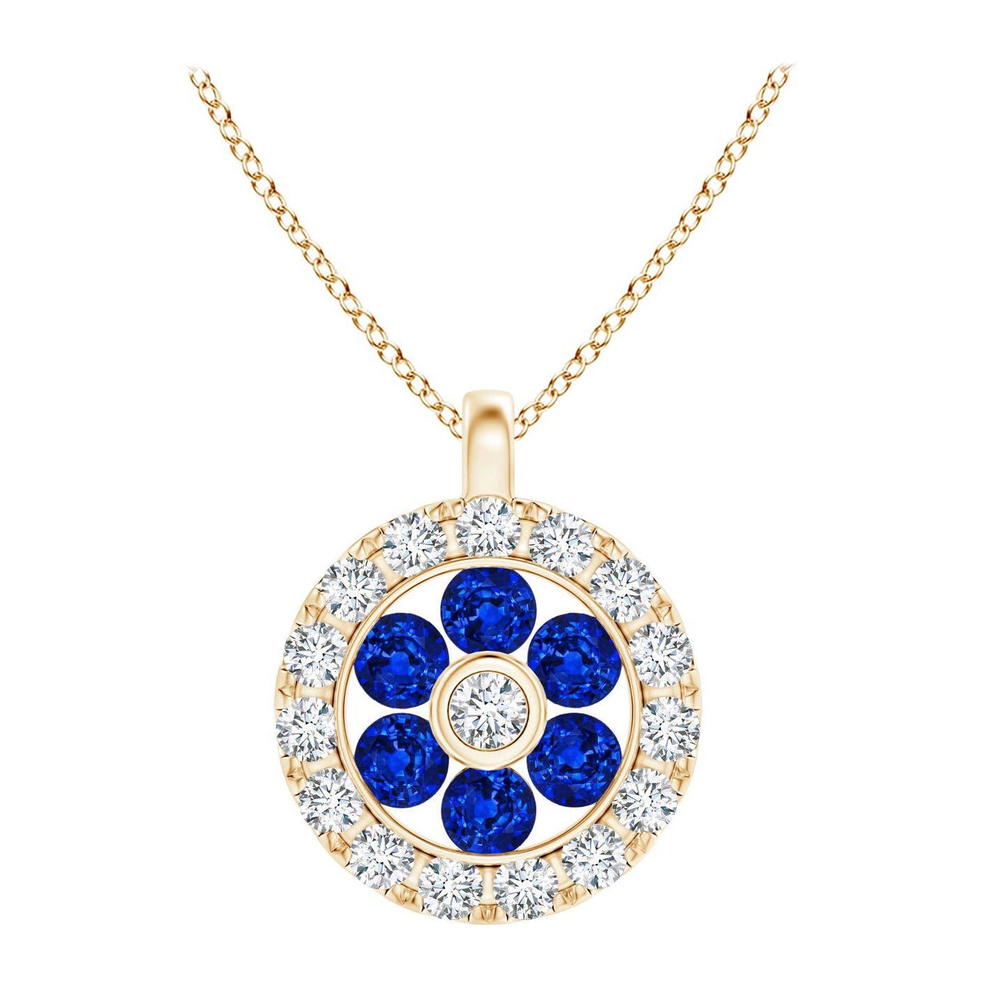 Angara Natural Sapphire Blume Anhänger mit Diamant Halo in 14K Gelbgold