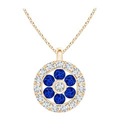 Angara Natural Sapphire Blume Anhänger mit Diamant Halo in 14K Gelbgold