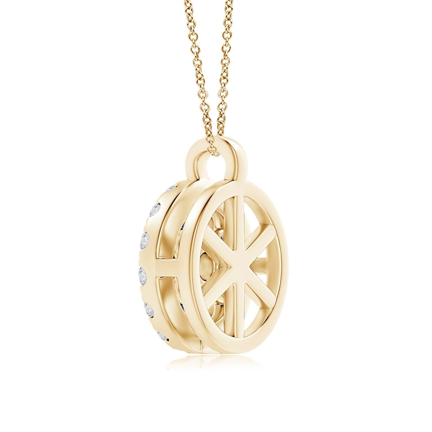 Moderne Pendentif fleur en saphir naturel Angara avec halo en diamant en or jaune 14K en vente