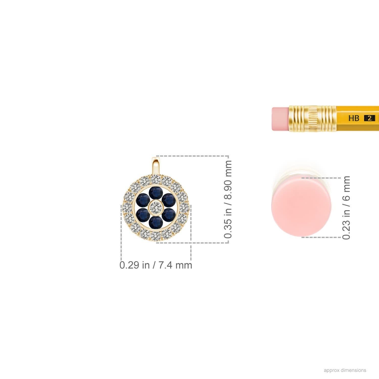 Pendentif fleur en saphir naturel Angara avec halo en diamant en or jaune 14K Neuf - En vente à Los Angeles, CA