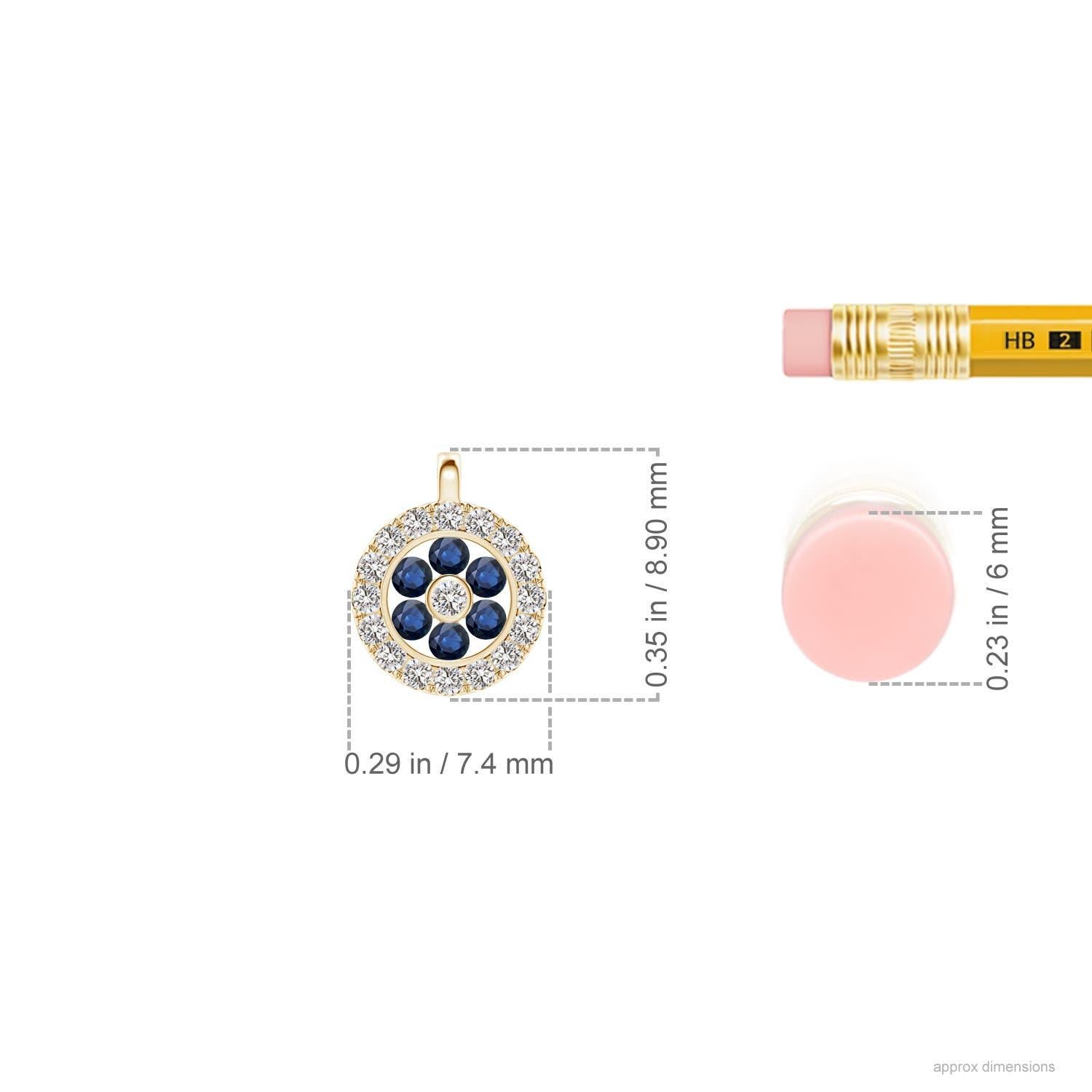 Pendentif fleur en saphir naturel Angara avec halo en diamant en or jaune 14K Neuf - En vente à Los Angeles, CA