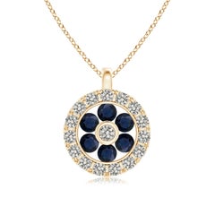Pendentif fleur en saphir naturel Angara avec halo en diamant en or jaune 14K