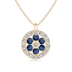 Pendentif fleur en saphir naturel Angara avec halo en diamant en or jaune 14K