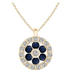 Pendentif fleur en saphir naturel Angara avec halo en diamant en or jaune 14K