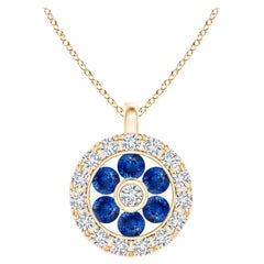 Pendentif fleur en saphir naturel Angara avec halo en diamant en or jaune 14K