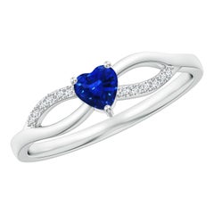 Anello Promessa con cuore di zaffiro naturale e diamante in oro massiccio 14K di Angara