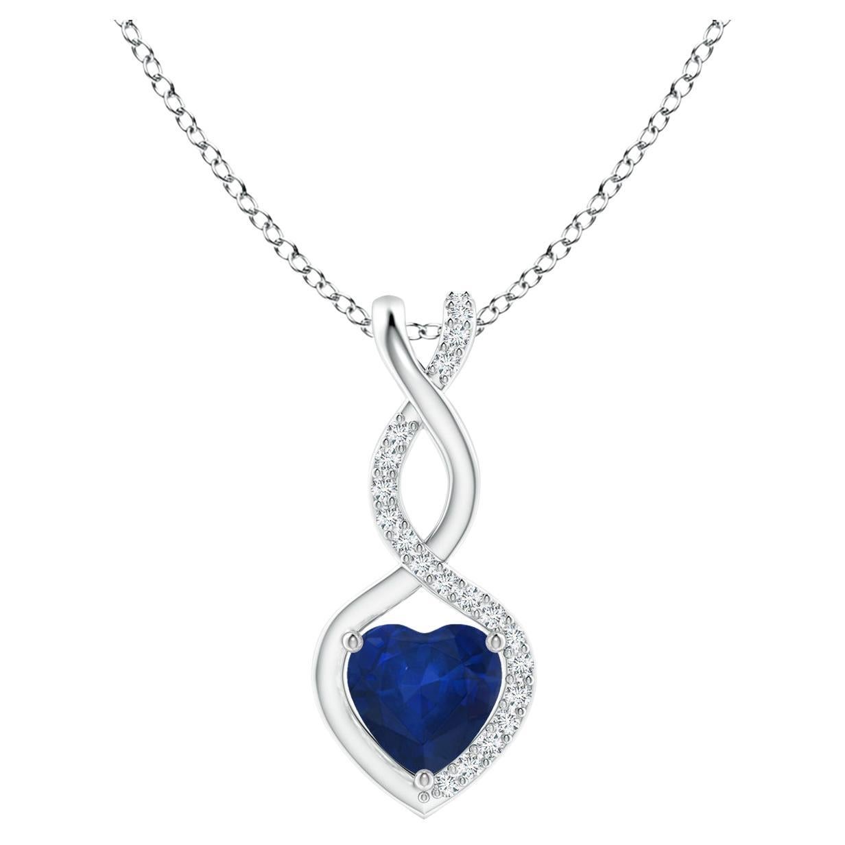 Natural Sapphire Infinity Heart Pendant with Diamonds in Platinum 5mm For Sale