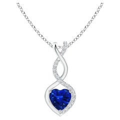 Natural Sapphire Infinity Heart Pendant with Diamonds in Platinum 5mm